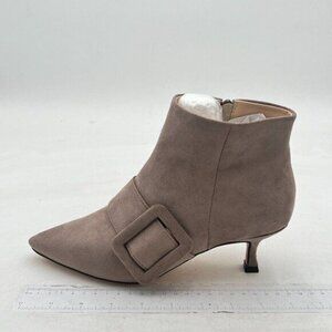 XYD Women's Kitten Low Heel Ankle Boots Pointed Toe Side Zip Short Bootie Buckle